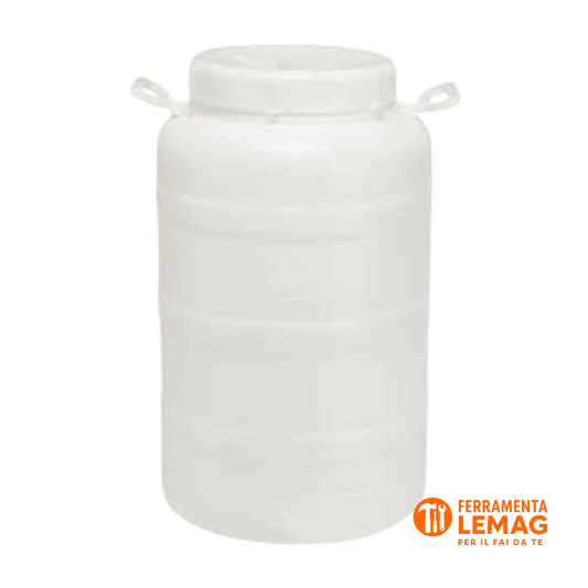 FUSTO CONTENITORE BOCCA LARGA 50 LT. BIANCO PER ALIMENTI CON TAPPO A VITE - Lemag srl