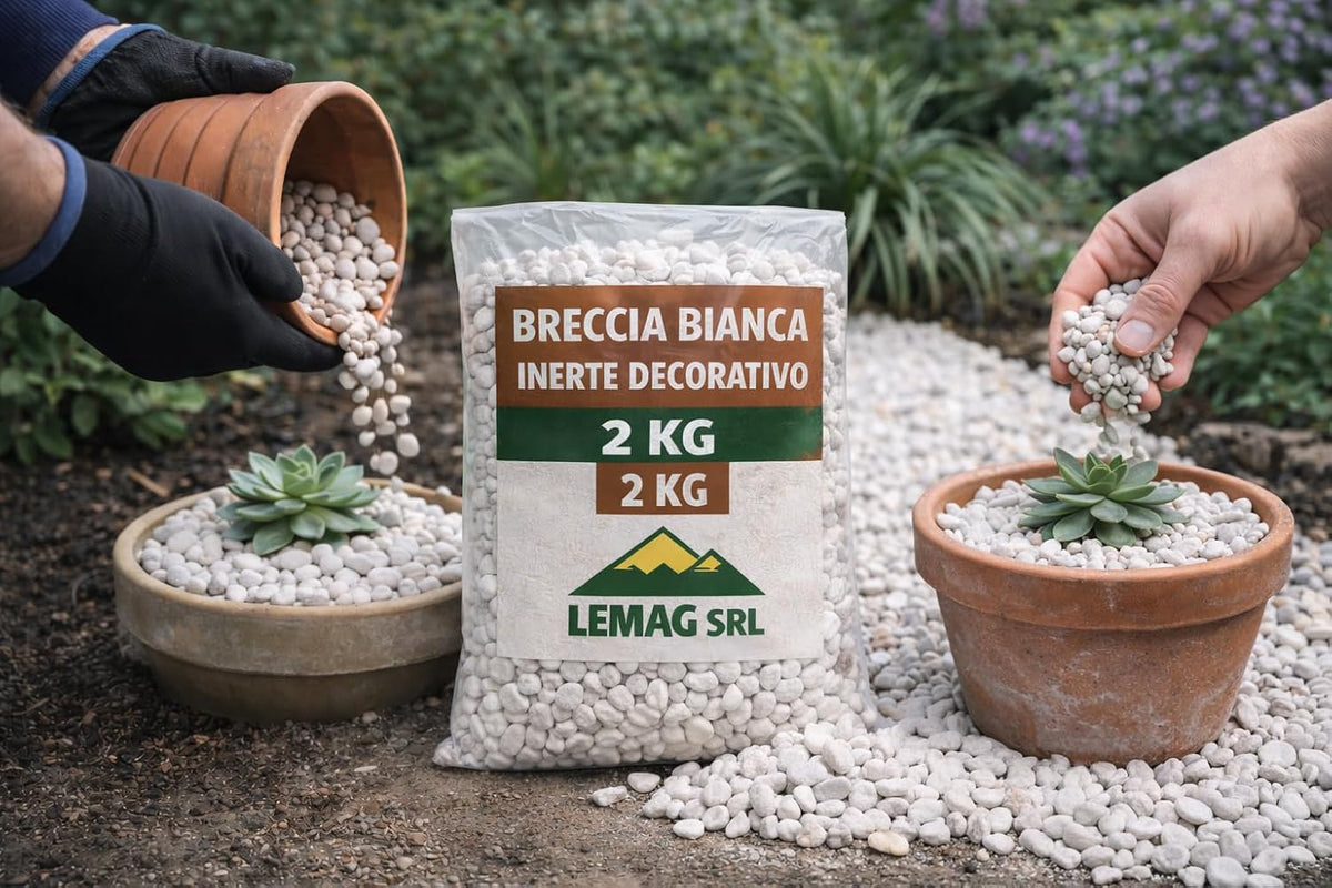 Breccia Bianca 2 Kg Inerte Decorativo – Per Giardino, Aiuole, Vasi e Fioriere – Pietrisco Bianco per Decoro e Drenaggio, Uso Edilizia e Finiture - Lemag srl