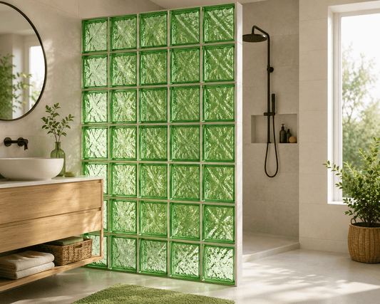 Vetromattone Verde 19x19x8 cm Set 3 Pezzi Ondulato Mattone di Vetro Colorato Vetrocemento Decorativo per Pareti Divisorie Bagno Cucina - Lemag srl