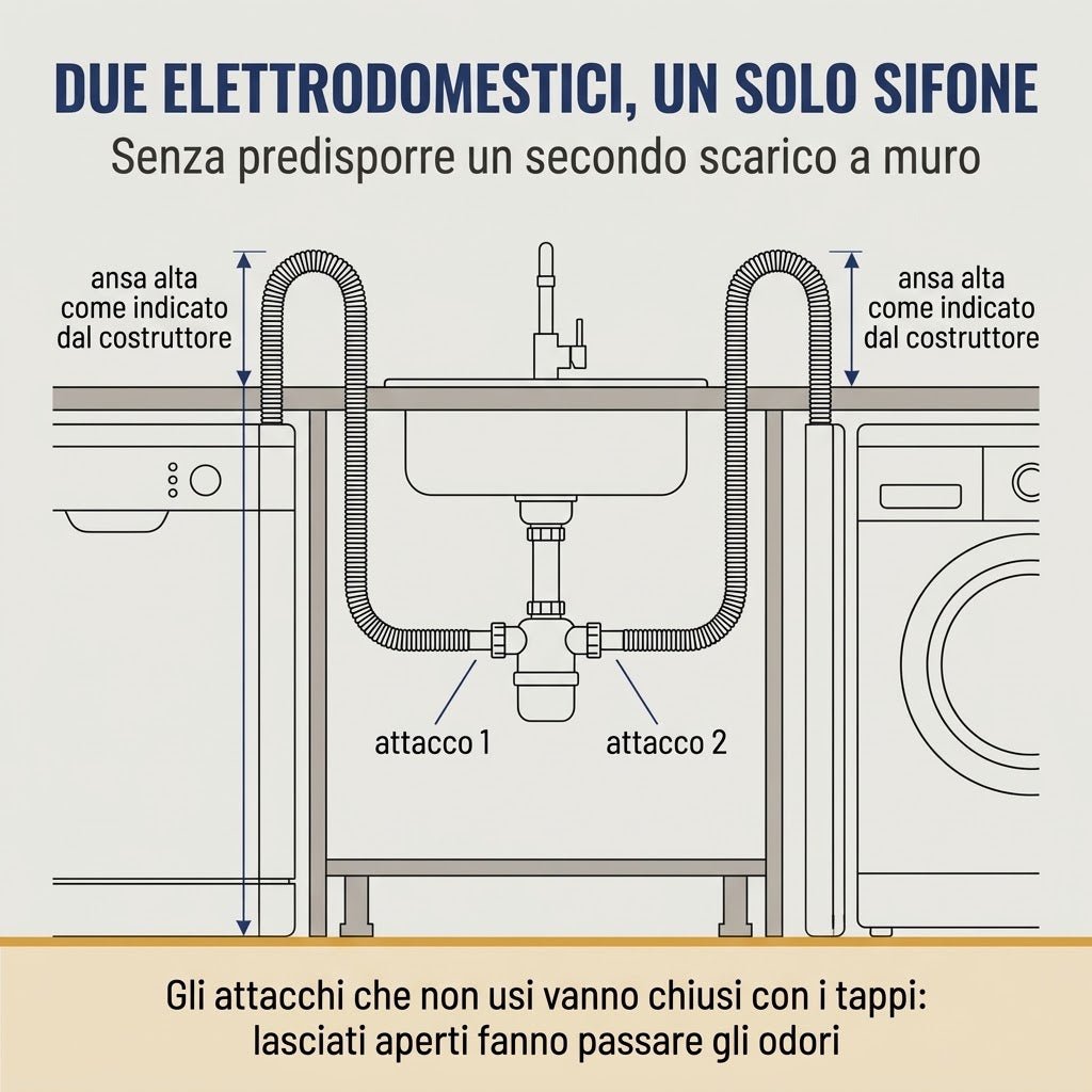 Sifone 2 Vie Salvaspazio Ispezionabile per Lavello 1 Pollice e Mezzo x 40 mm - Per Lavelli a Due Vasche - Corpo Compatto che Libera il Mobile Sottolavello - Lemag srl