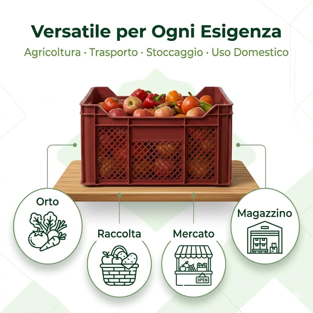 Set 2 Cassette Agricole Forate 52x36x31 cm – Cassette Impilabili in Plastica per Frutta e Verdura – Certificate per Alimenti – Raccolta Ortofrutta e Trasporto - Lemag srl