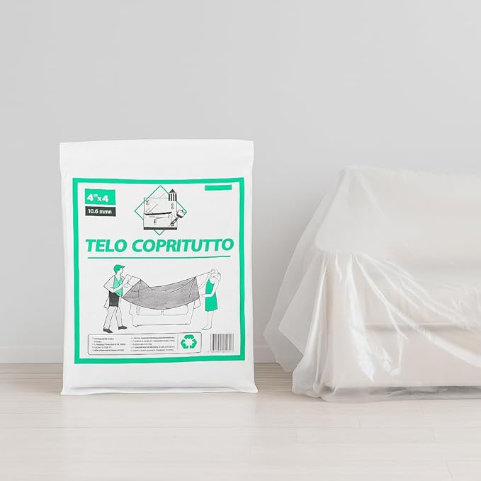 Set 5 Teli Protezione 4x4m Polietilene Impermeabile per Verniciatura e Giardino - Lemag srl