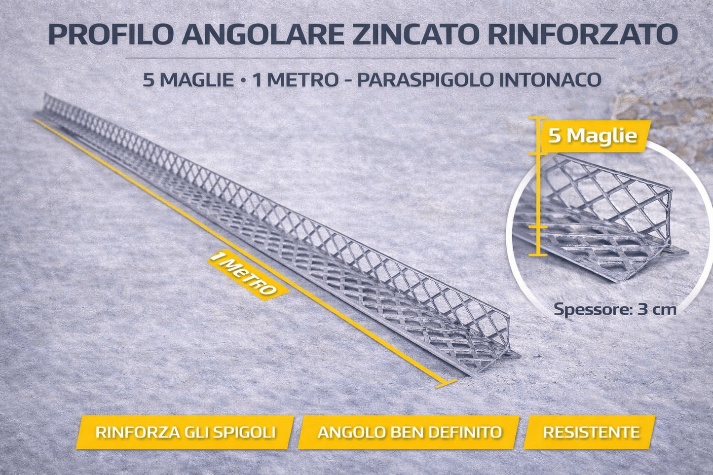 Profilo Angolare Zincato Rinforzato 5 Maglie 1 Metro Paraspigolo Intonaco - Lemag srl