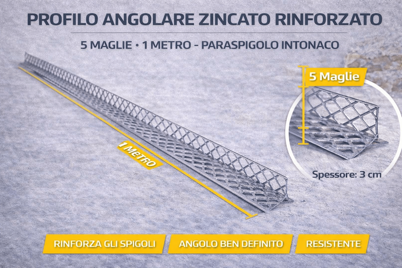 Profilo Angolare Zincato Rinforzato 5 Maglie 1 Metro Paraspigolo Intonaco - Lemag srl