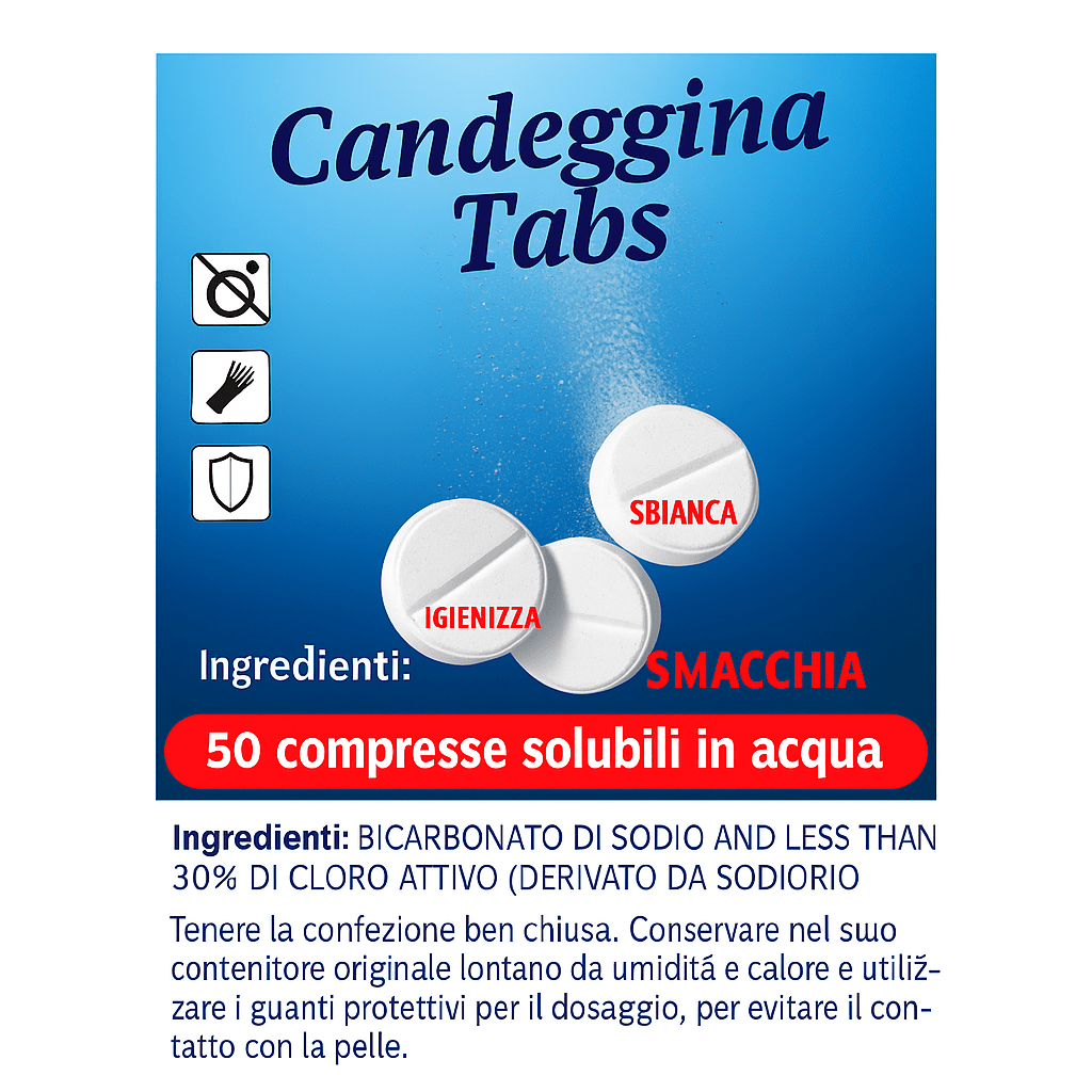 Candeggina in Pastiglie – 50 Tabs = 250L – Sbiancante Igienizzante – Lemag SRL - Lemag srl