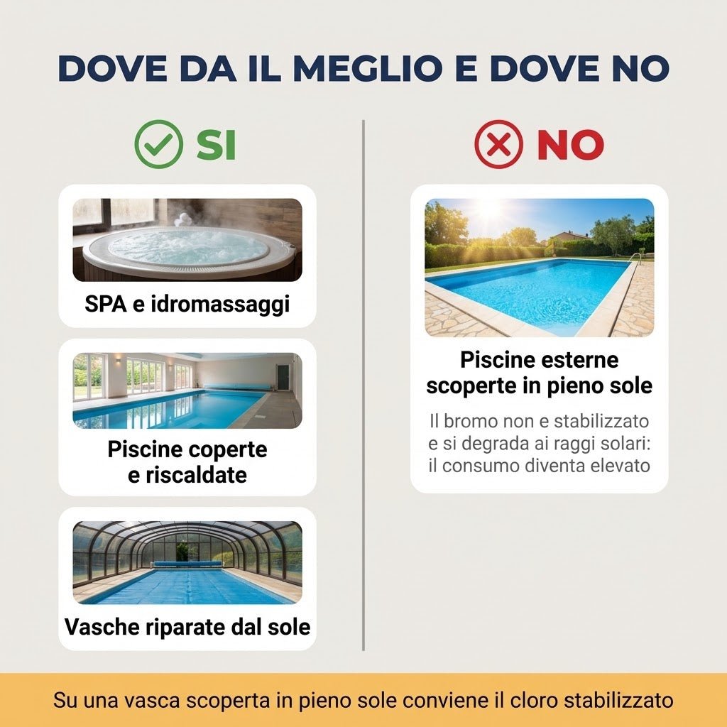 Guida all'uso del bromo per spa e piscine coperte, ottimizzata per installazioni con sifone lavello doppia vasca.