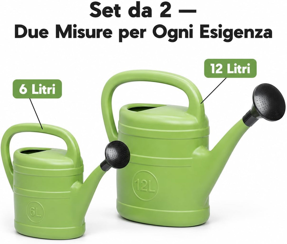 Set 2 Annaffiatoi 6 L + 12 L con Doccetta – Plastica Made in Italy - Lemag srl