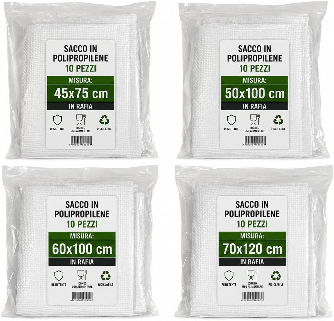 Sacchi in Polipropilene Rafia per Alimenti 10 Pezzi – Varie Misure - Lemag srl