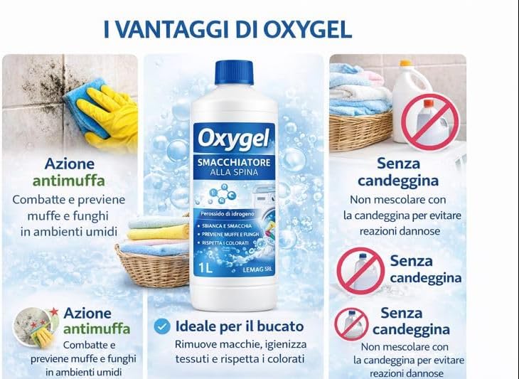 Oxygel Smacchiatore Sbiancante con Perossido di Idrogeno – Antimuffa - Lemag srl