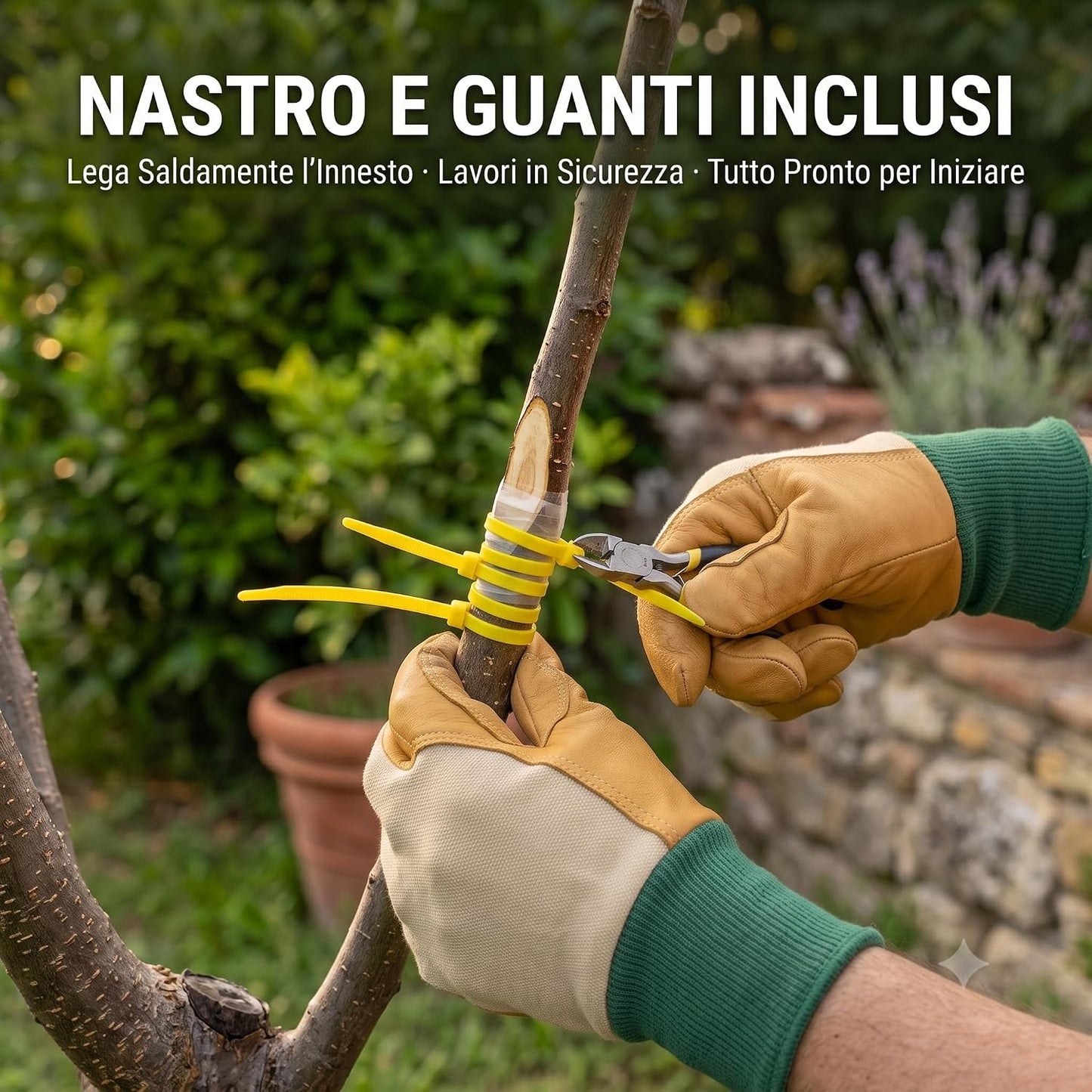 Kit Innesto Completo per Piante – Coltello da Innesto Lama Inox 17 cm con Mastice Cicatrizzante 500 gr Fascette per Legatura e Guanti – Set per Innesti Potature e Talee di Alberi da Frutto - Lemag srl