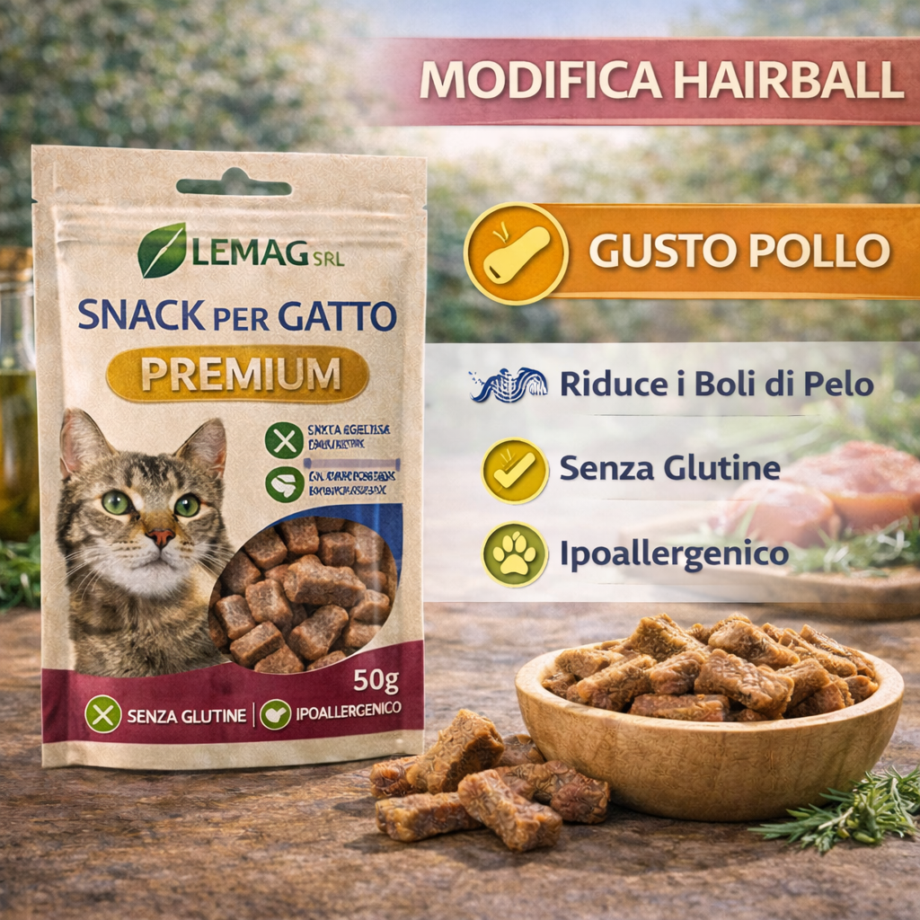 Snack per Gatto Premium 5 Confezioni da 50 g Senza Glutine Ipoallergenico Ricompensa LEMAG SRL - Lemag srl
