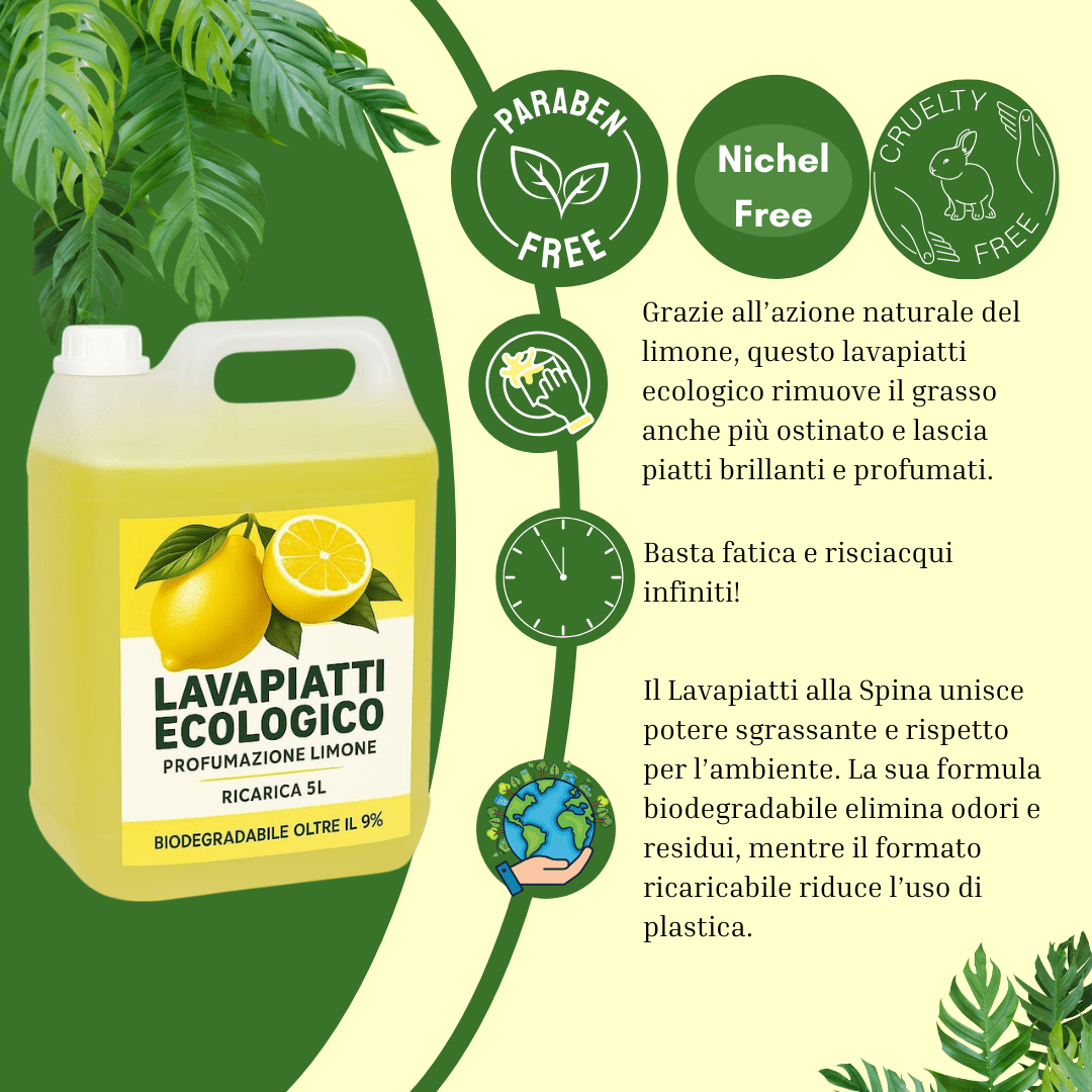 LAVAPIATTI ECOLOGICO FORMATO 5 LITRI – RICARICA GRANDE – 4 PROFUMAZIONI DISPONIBILI - Lemag srl