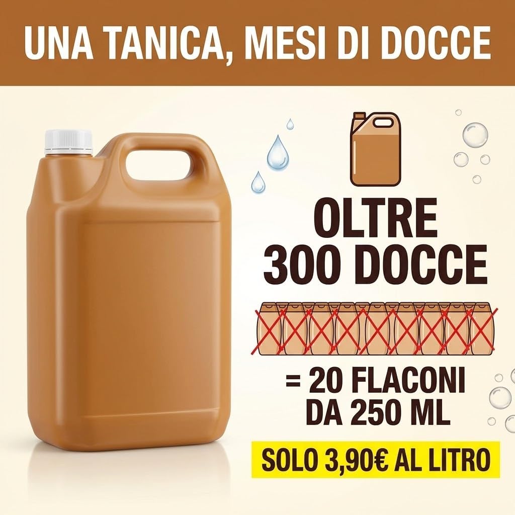 Bagnoschiuma Caramello e Pistacchio 5 Litri — Docciaschiuma Nutriente Profumo Gourmand Avvolgente, Senza Parabeni e Nickel, Vegano, Biodegradabile, Cruelty Free — Made in Italy - Lemag srl