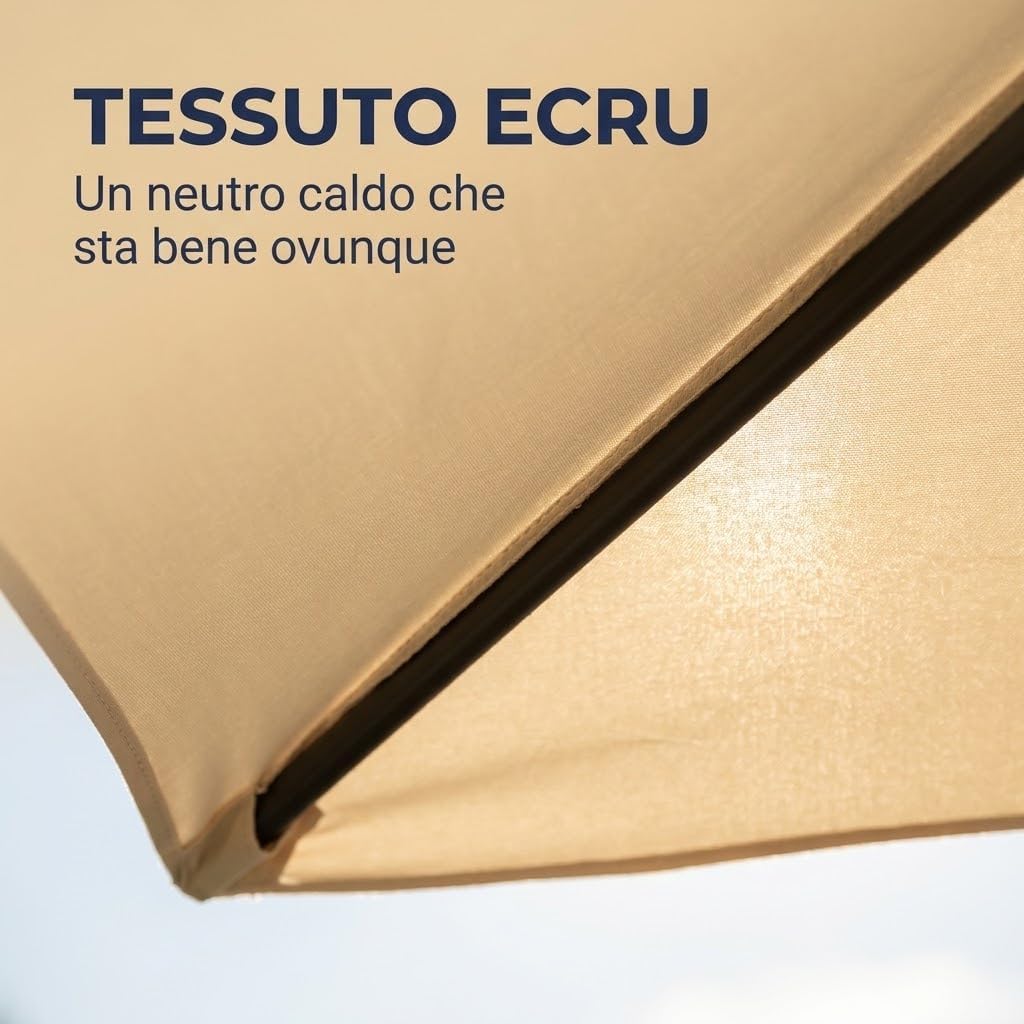Ombrellone da Giardino Ø 2,5 m con Manovella – Parasole Tondo per Terrazzo e Esterno con Palo in Acciaio Robusto – Apertura Facile – Disponibile in Ecrù Verde e Marrone | Made in Italy - Lemag srl