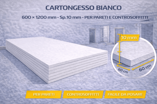 Cartongesso Bianco 600x1200 mm Sp.10 mm Per Pareti e Controsoffitti - Lemag srl