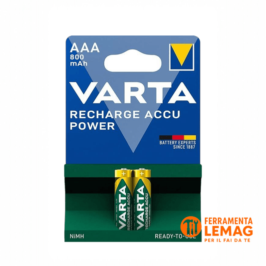 VARTA Batterie Ricaricabili AAA Ready2Use 800mAh – Pacco da 2, Ni - MH 1,2V - Lemag srl