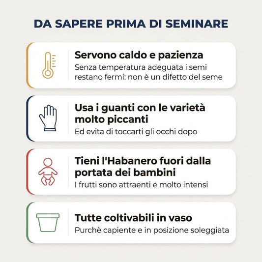 Semi di Peperoncino Collezione 8 Bustine - 2 per Varieta - Habanero Rosso, Cayenna, Ciliegia Piccante e Ornamentale - Dal Medio all'Estremo - Semina da Febbraio - Lemag srl