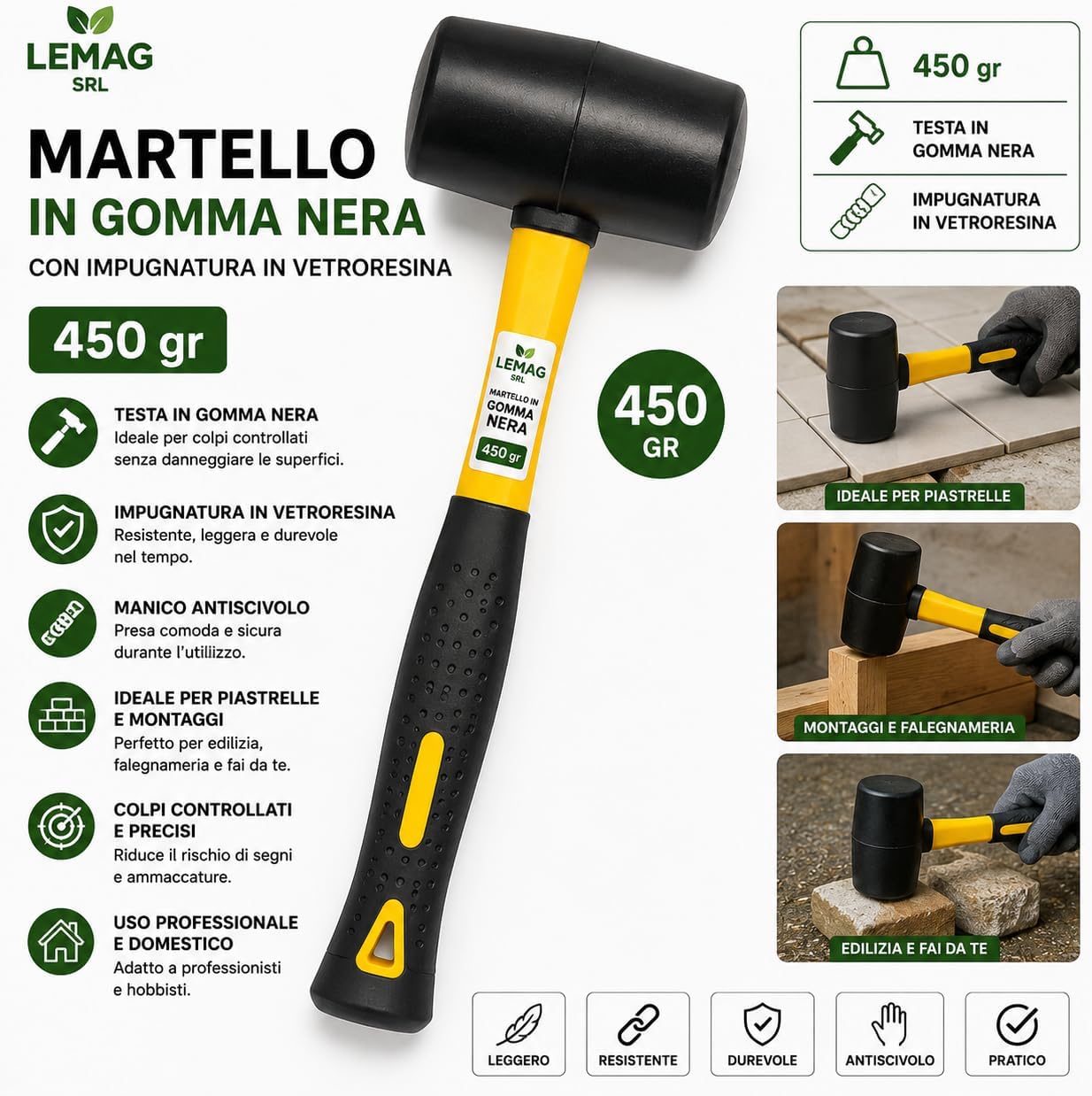 Martello in Gomma Nera 450 gr - Lemag srl