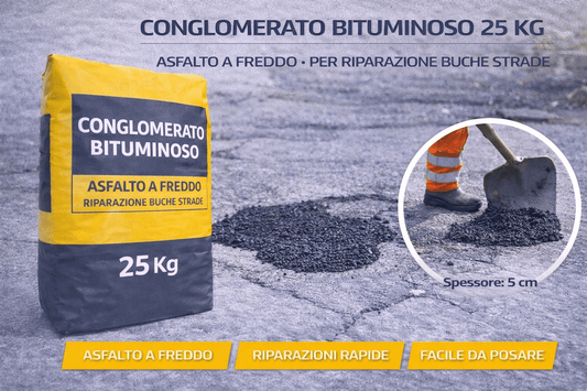 Conglomerato Bituminoso 25 Kg Asfalto a Freddo Per Riparazione Buche Strade - Lemag srl