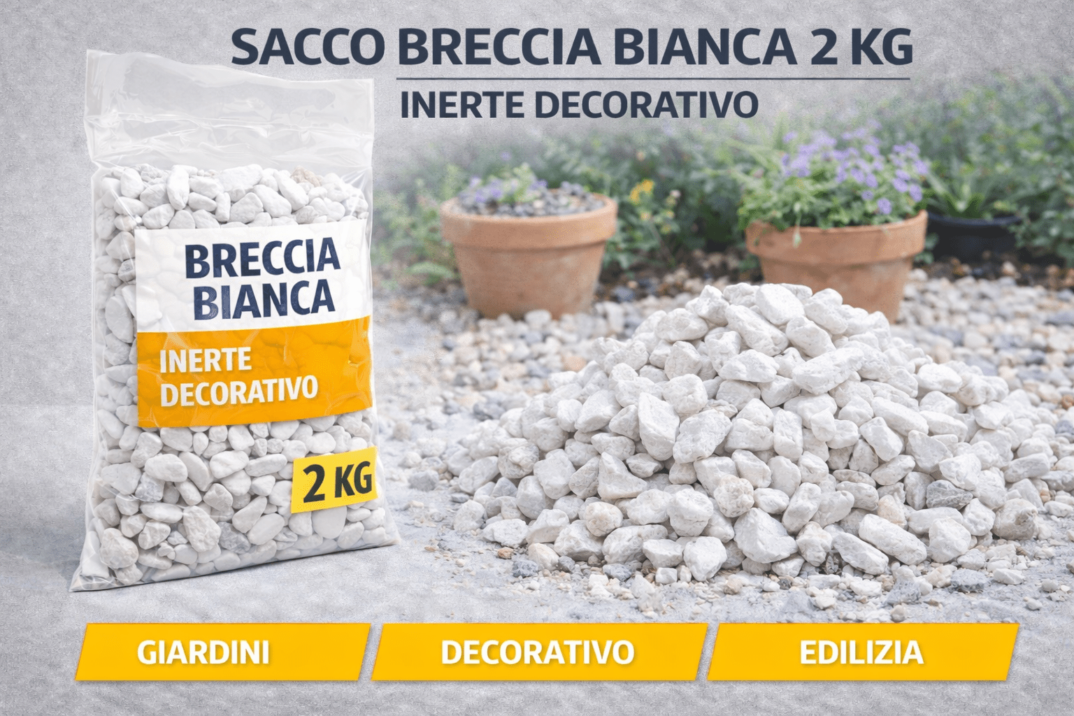 Sacco Breccia Bianca 2 Kg Inerte Decorativo Per Giardino Edilizia - Lemag srl