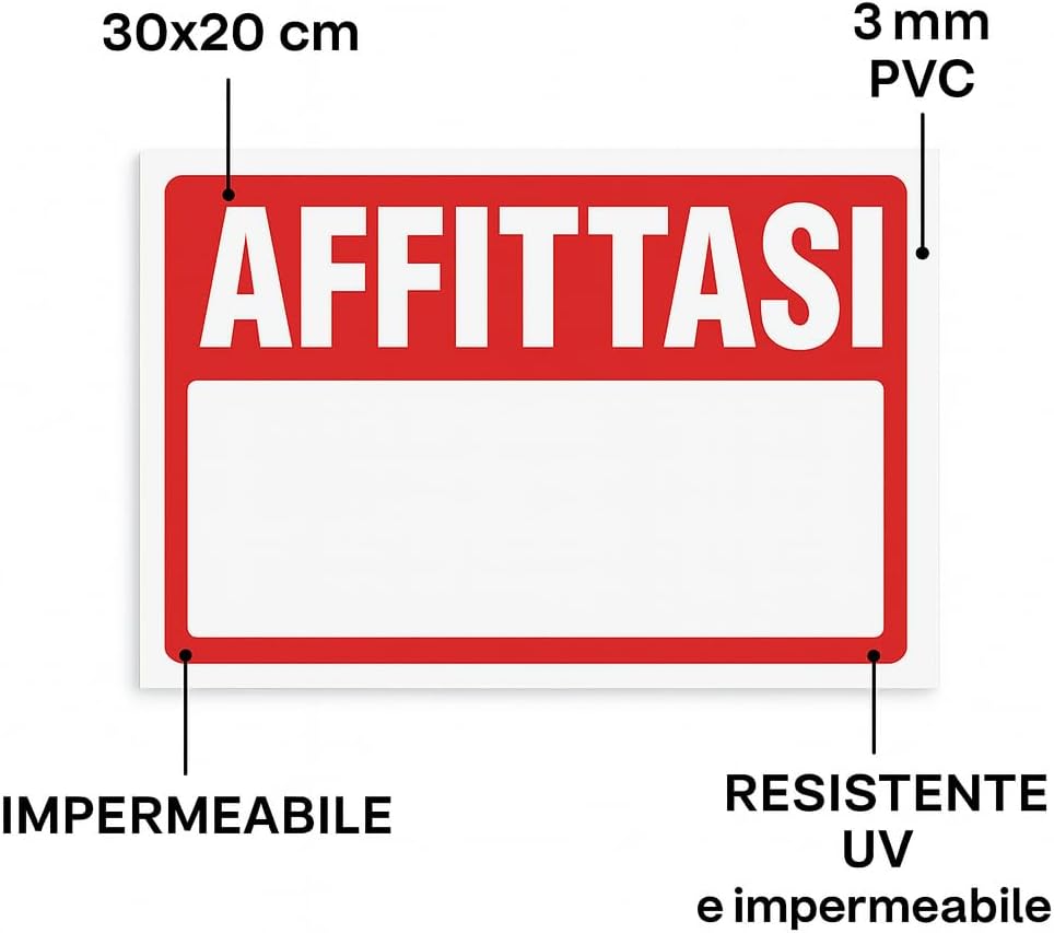 Cartello Affittasi personalizzabile in PVC 3 mm formato 30x20 cm – dettaglio