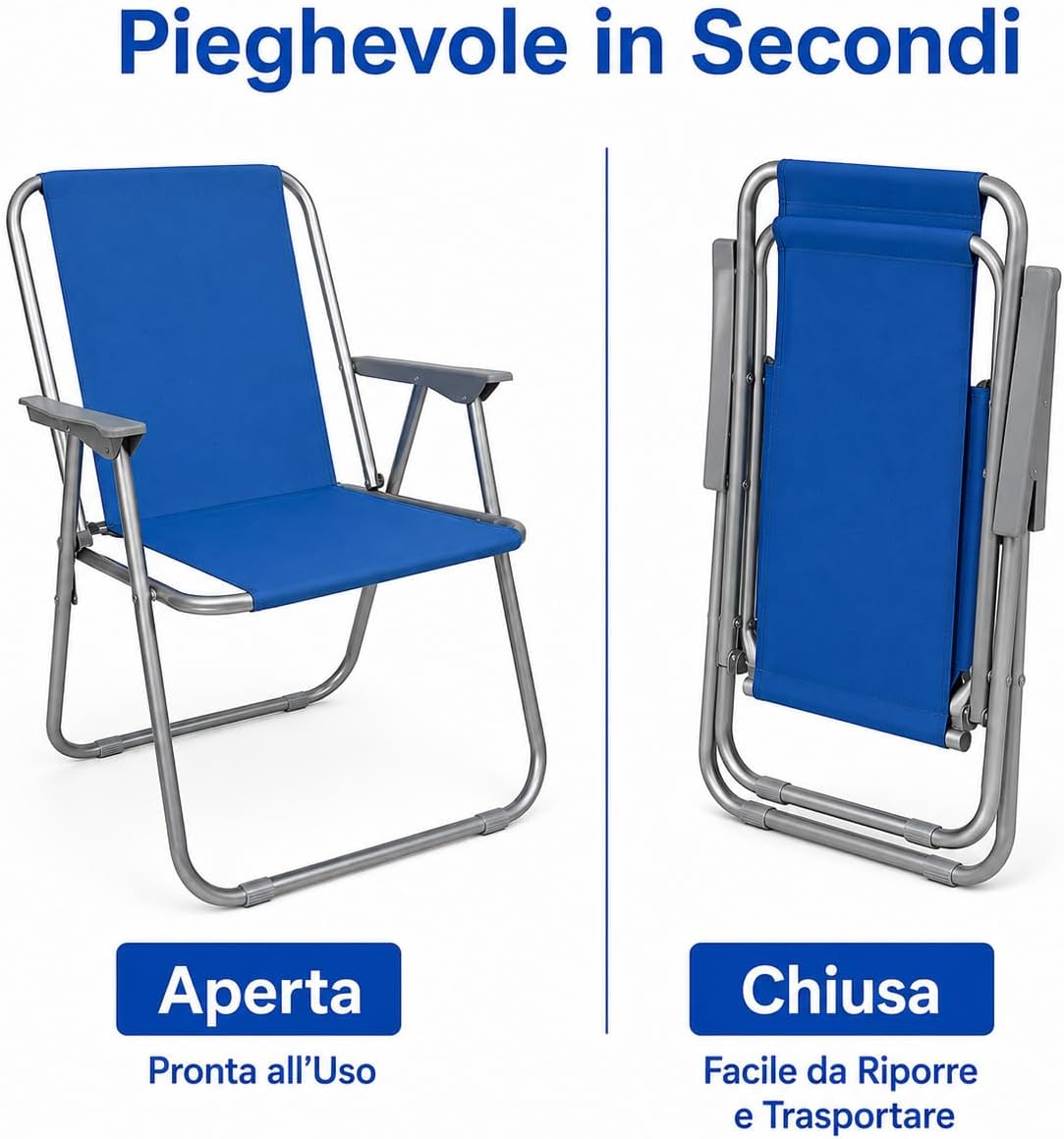 Set 2 Sedie Relax Blu 52x46x74cm – Struttura Acciaio e Poliestere | Sedia Pieghevole da Giardino Terrazzo Spiaggia | Resistente e Leggera | Coppia | Made in Italy - Lemag srl
