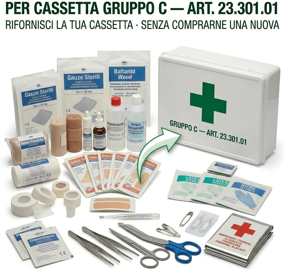 Reintegro Cassetta Primo Soccorso Gruppo C – Ricarica Conforme D.Lgs. 81/2008 D.M. 388/2003 – Kit Reintegro Pronto Soccorso Aziende fino a 3 Lavoratori – per Art. 23.301.01 - Lemag srl