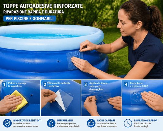Toppe Riparazione Piscine Gonfiabili Autoadesive 10 Pz - Lemag srl