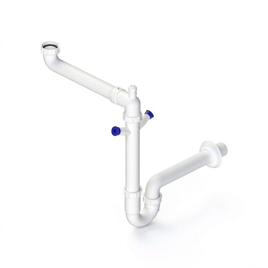 Sifone Salvaspazio Autopulente per Lavello 1 Pollice e Mezzo x 40 mm - Doppio Attacco Lavastoviglie e Valvolina di Aerazione - Guarnizioni Bi-Iniettate 2K - Lemag srl