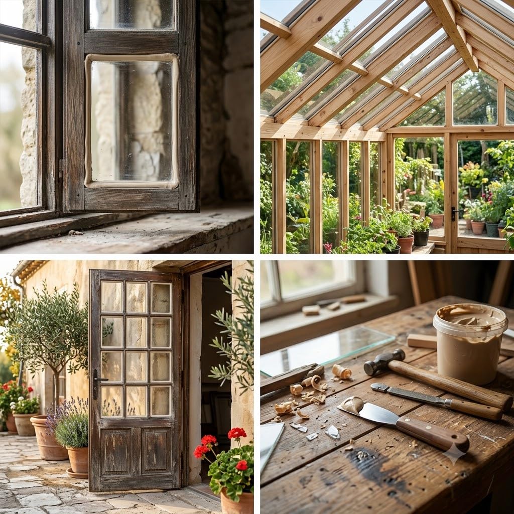 Applicazione dello stucco da vetraio in pane per sigillare e restaurare finestre, porte in legno e serre classiche.
