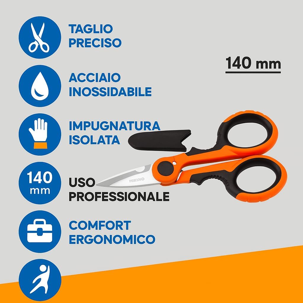 Forbici per Elettricista 140 mm – Lama Inox e Manici Isolanti - Lemag srl