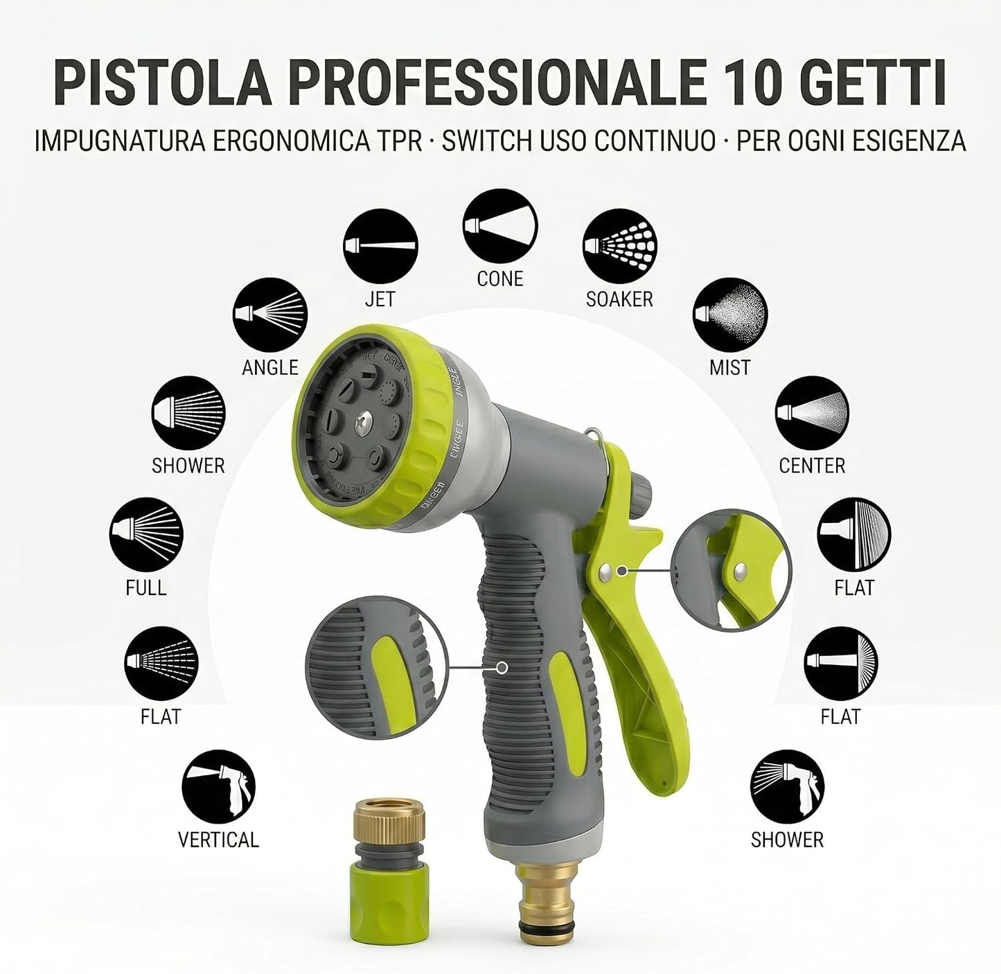 Tubo Estensibile da Giardino Professionale 10-30 m con Pistola 10 Getti – Canna Acqua in Poliestere Stabilizzato UV e Lattice Antitorsione – Raccordi 1/2" Acquastop e 3/4" - Lemag srl
