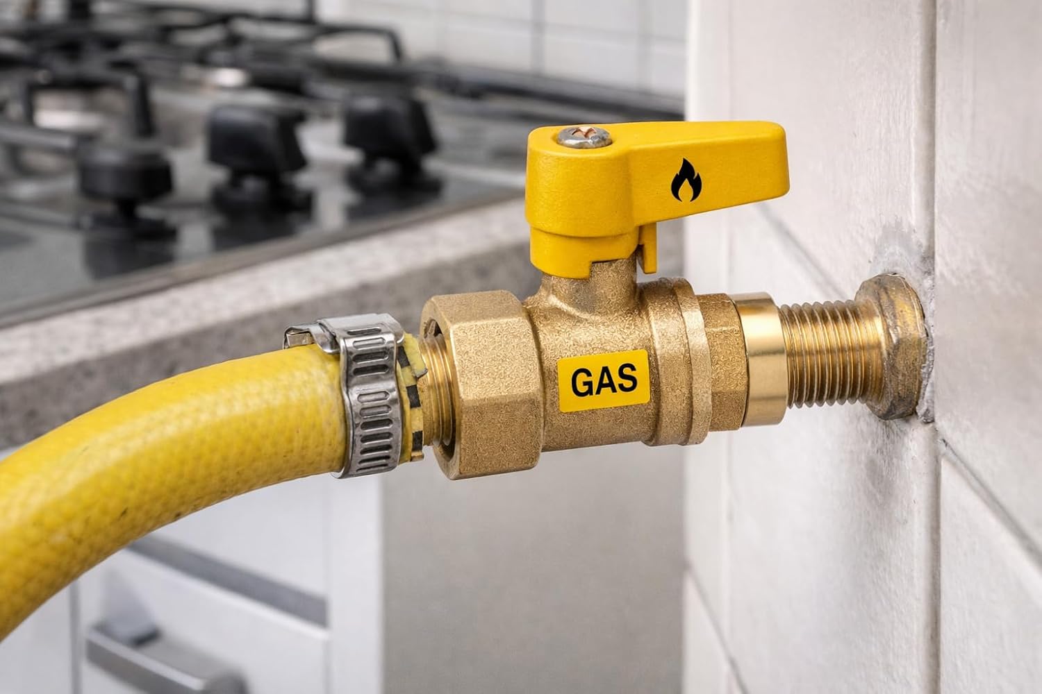 Rubinetto a Squadro Portagomma Gas Metano 1/2” Ottone Attacco Tubo Flessibile Valvola Sicurezza Impianti Gas - Lemag srl