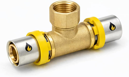 Raccordo a T gas 16x16x1/2 a pressione per tubo multistrato in ottone