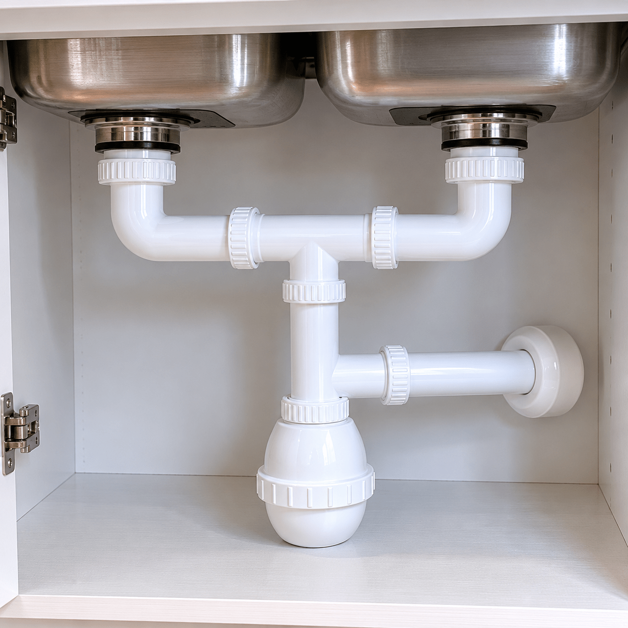 Sifone Lavello Cucina 2 Vie "Francia" – Attacco 1"1/2 | Scarico Ø32/40 mm | Sifone Doppio Vasca Universale Anti - Odore | Installazione Fai da Te - Lemag srl