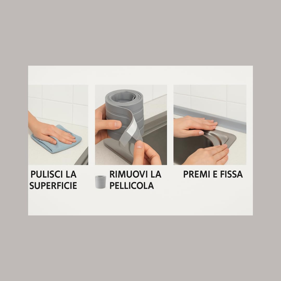 Set 5 Strisce Sigillanti Top Cucina 150 cm Impermeabili Anti - Muffa - Lemag srl