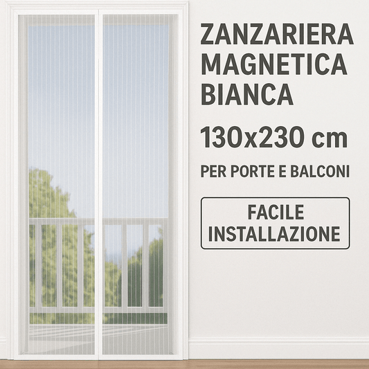 Zanzariera Magnetica Bianca 130x230 cm per Porte e Balconi, Facile Installazione - Lemag srl
