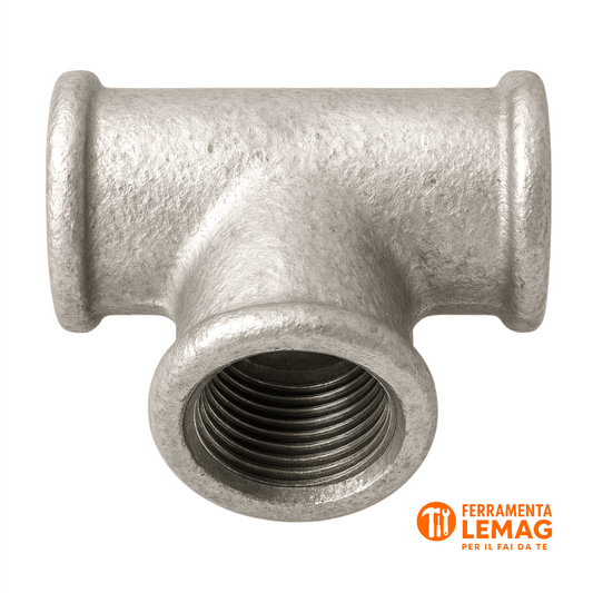Raccordo a T zincato 1" VFB1301, filettatura interna per giunzione tubi acqua - Lemag srl