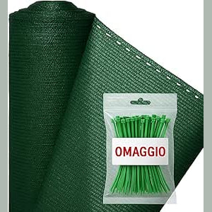 Rotolo di rete ombreggiante verde 90% alta 2 metri per recinzione giardino con fascette in omaggio.