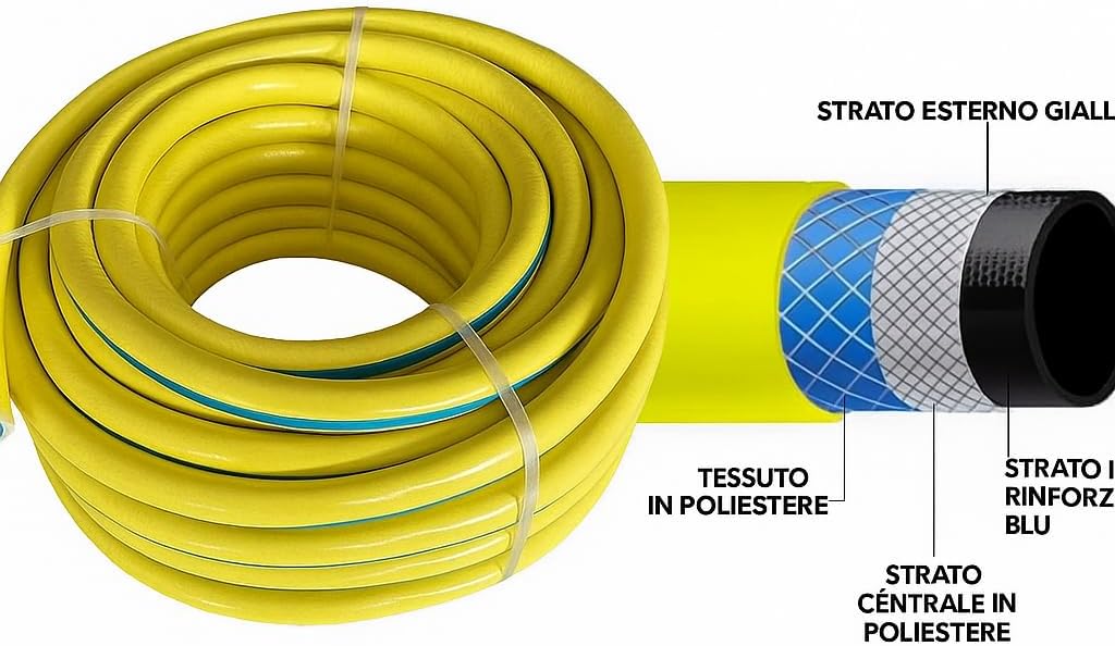 Tubo per Irrigazione Giardino 6 Strati (3/4"x 50 Metri) – Flessibile, Resistente, Ideale per Giardinaggio e Irrigazione, Adatto per Uso Esterno, Lemag srl - Lemag srl