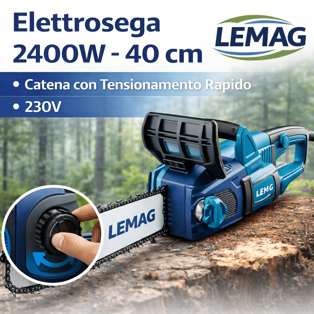 Elettrosega 2400W 40 cm – Catena con Tensionamento Rapido – 230V – Lemag SRL - Lemag srl