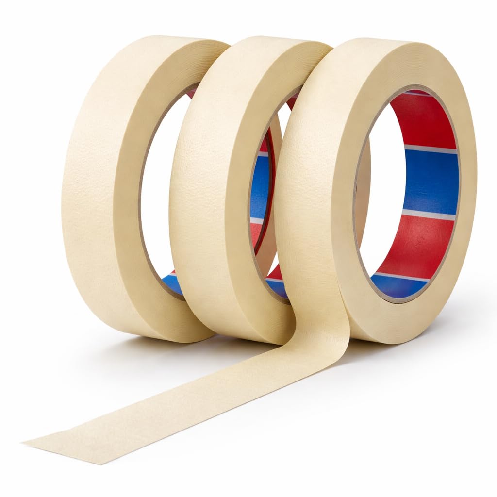 Nastro Carta 25 mm x 50 m Pacco 3 Rotoli Nastro Adesivo per Mascheratura Verniciatura Fai da Te Carrozzeria Alta Aderenza - Lemag srl