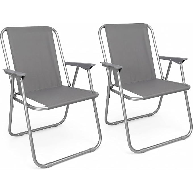 Coppia di sedie relax da giardino grigie in tessuto e metallo Lemag, ideali per campeggio e terrazzo.