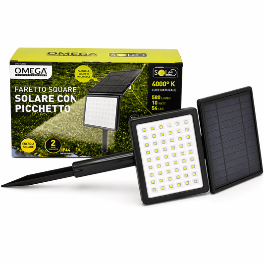 Faretto LED Solare Square con Picchetto 10W 580LM 4000K IP44 - Lemag srl