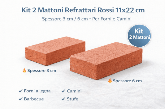 Kit 2 Mattoni Refrattari Rossi 11x22 cm – Spessore 3 cm / 6 cm – Per Forni e Camini - Lemag srl