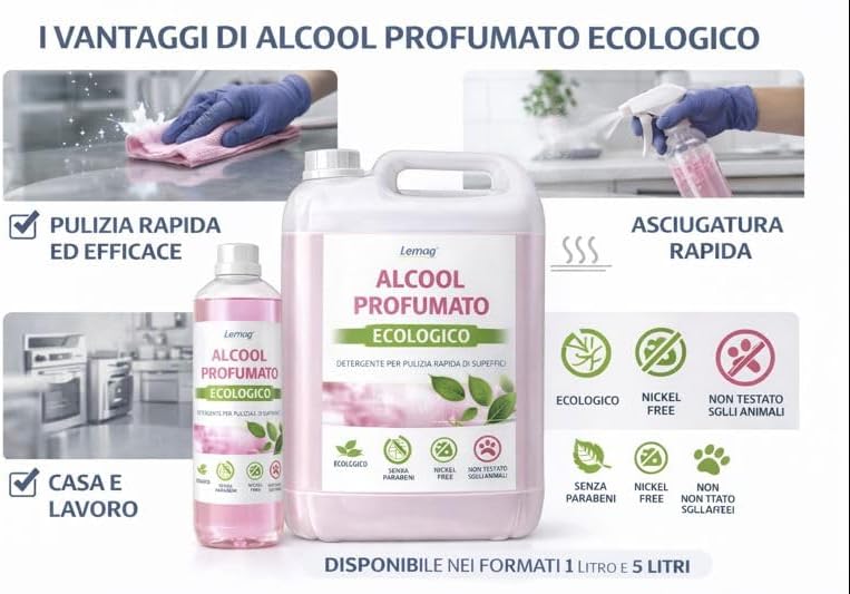 Alcool Profumato 1 - 5L Detergente Superfici Asciuga Subito - Lemag srl