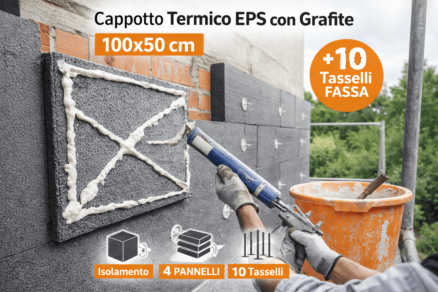 Pannello Polistirene EPS Cappotto Termico 100x50 cm (Set 4 Pz) – Spessori 6/8/10/12 cm – + 10 Tasselli FASSA con Grafite - Lemag srl