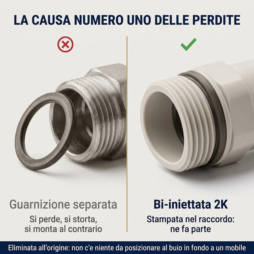 Sifone 2 Vie Salvaspazio per Lavello con Attacco Lavastoviglie 1 Pollice e Mezzo x 40 mm - Per Lavelli a Due Vasche - Collega la Macchina Senza Secondo Scarico a Muro - Lemag srl
