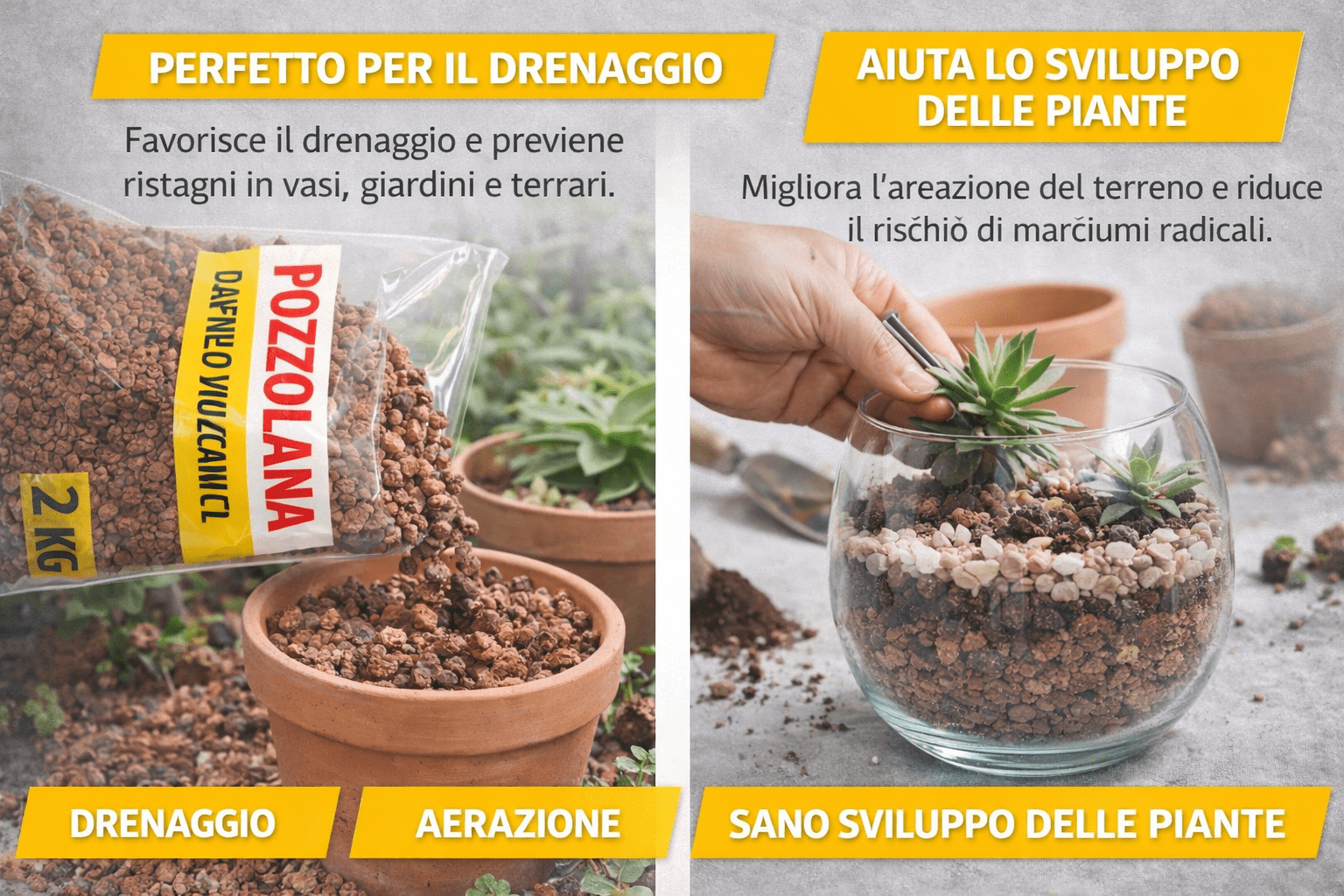 Sacco Pozzolana 2 Kg Lapillo Vulcanico Drenante Per Giardino Vasi Terrari - Lemag srl