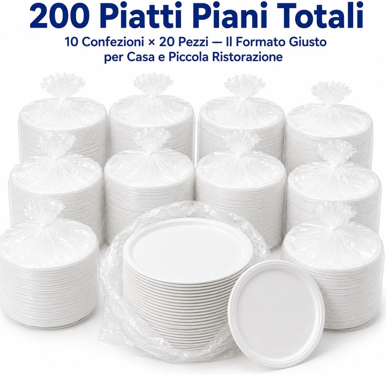 200 Piatti Piani Riutilizzabili – 10 Conf. × 20 pz | Resistenti e Impilabili | Secondi Pizza Antipasti Buffet | Sagre Feste Famiglia Ristorante | Made in Italy - Lemag srl
